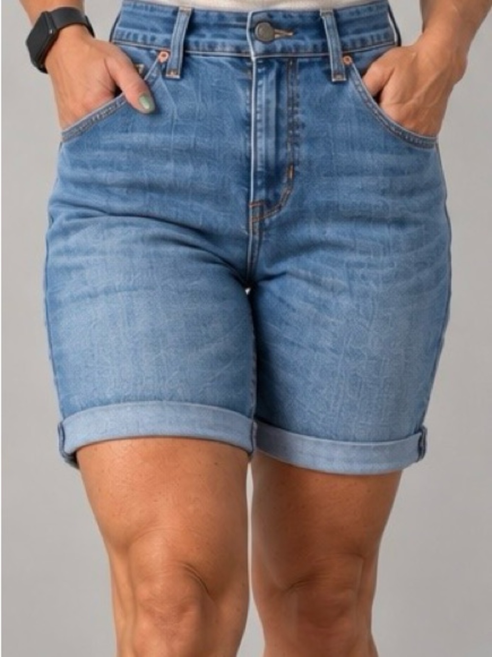 Women's Light Blue Denim Roll-Cuff Shorts